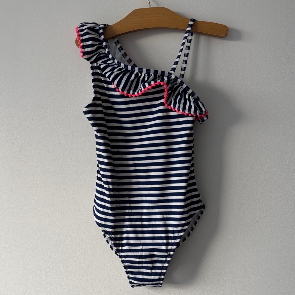 George Kids One Piece in Navy Stripes with Pink Accents